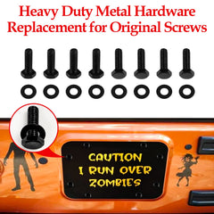 Buling aluminum-spare-tire-delete-plate-black-powdercoat resists scratches on trails.