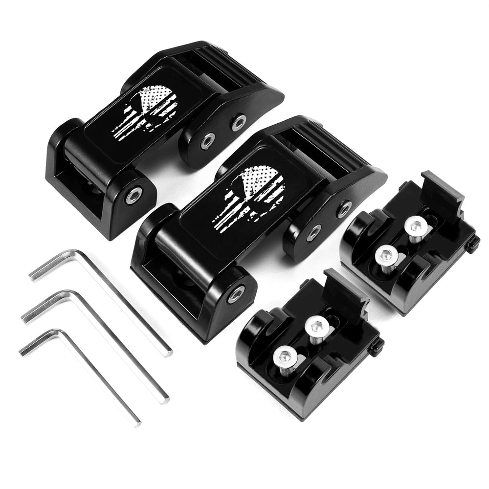 Buling aluminum hood catch keeps hood steady on trails.