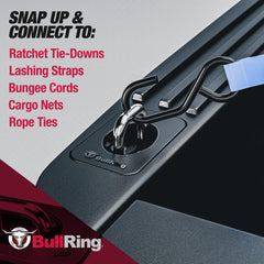 Bull Ring retractable anchors in Hyundai Santa Cruz bed for stable rope use.