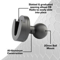 Bulletpoint integrated 20mm ball allows seamless connection to mounting arms.