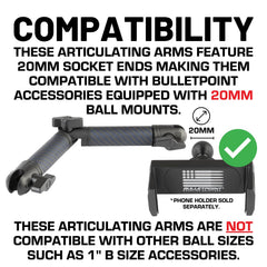 Bulletpoint locking arm 20mm ball ends for Bulletpoint holder compatibility