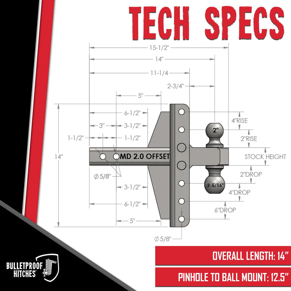 BulletProof Hitches 2-inch and 2-5/16-inch ball mounts enable versatile trailer setups.