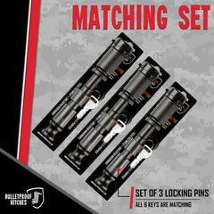 BulletProof Hitches black 3-pack locking pins ready for secure towing.