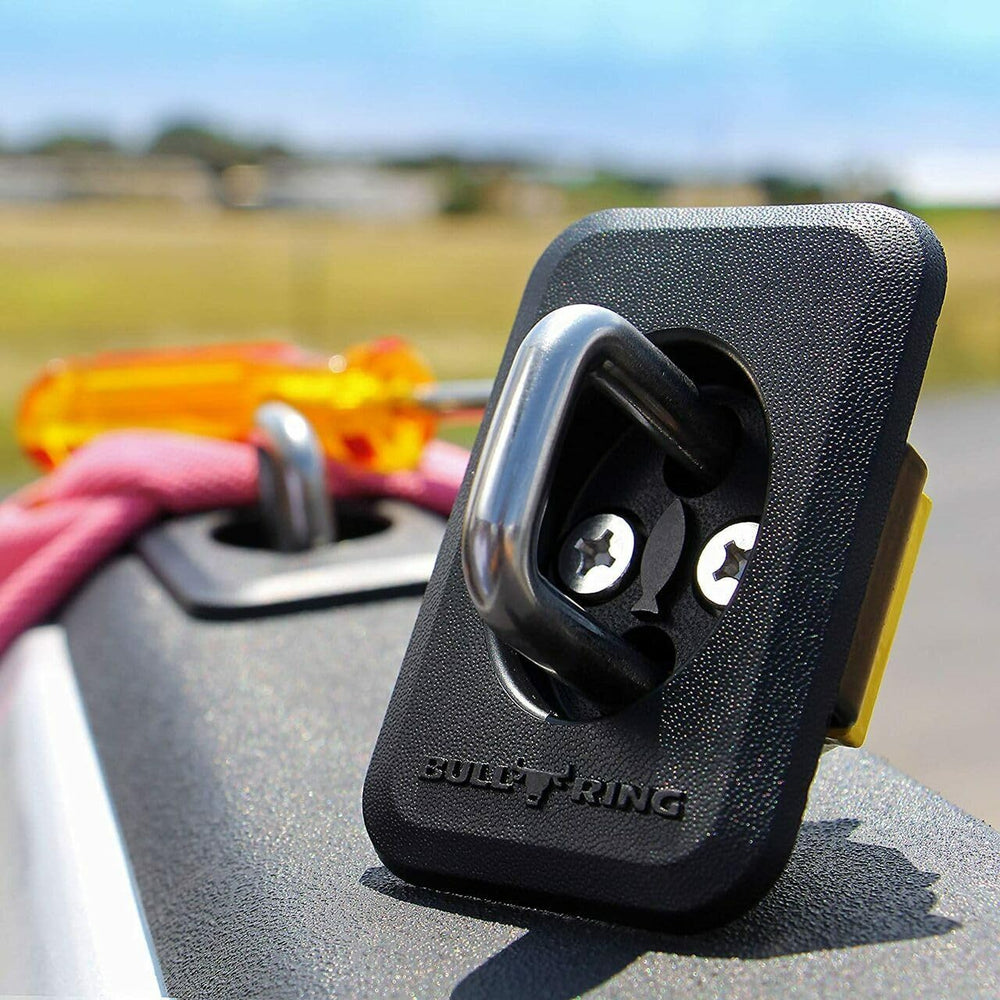 Bull Ring Classic top-rail mount retractable anchor secures straps quickly on bed rail