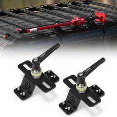 BUNKER INDUST farm jack mount on roof rack secures gear for travel.