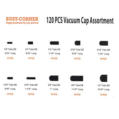 Busy-Corner 120-pcs vacuum caps spread showing versatile automotive sealing options