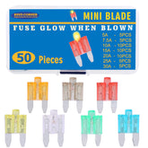 Busy-Corner mini blade fuse glow demo indicates a blown fuse clearly.
