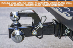 Close-up of 2-5/16 inch ball on Buyers hitch for 10,000 lb towing potential.