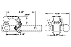 Black powder-coated finish detail on Buyers tri-ball hitch for durability.