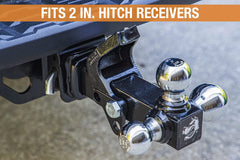 Solid shank and 2-inch receiver compatibility on Buyers hitch for secure mounting.