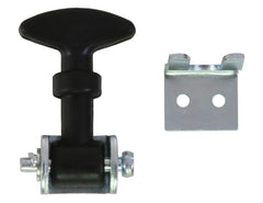 Buyers Products WJ2024 hood catch installed on a vehicle, showing flexible A or U bracket for secure mounting.