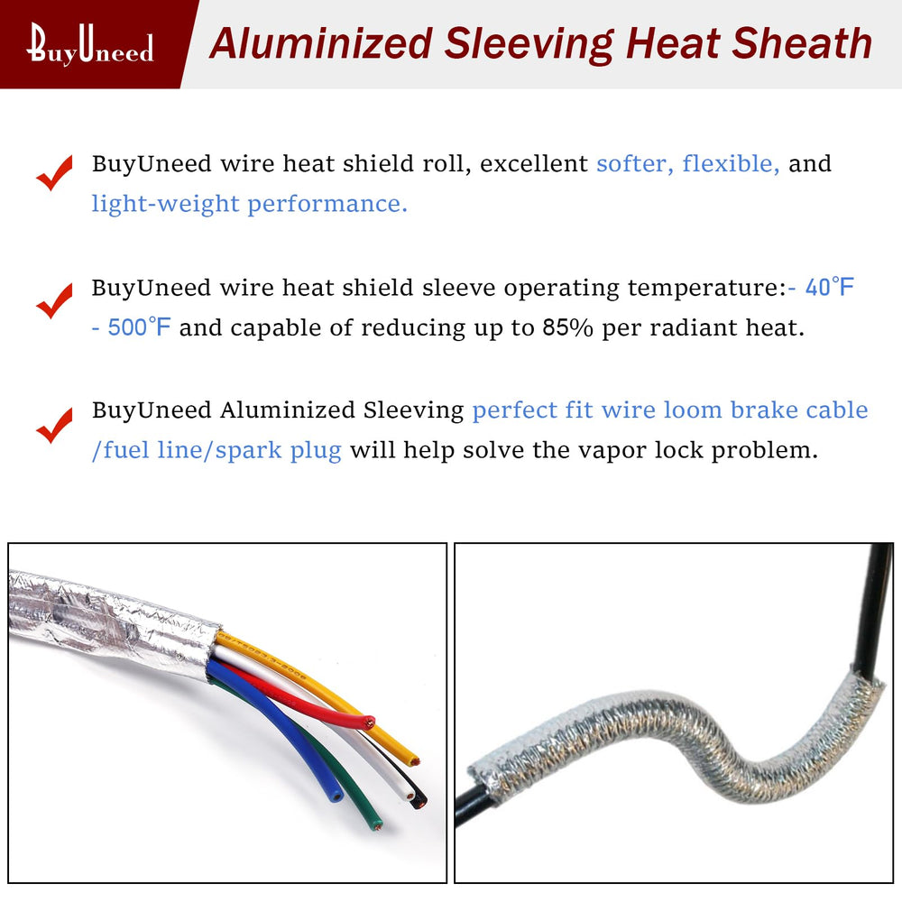 BuyUneed aluminized heat sleeve roll protecting fuel line in hot engine area