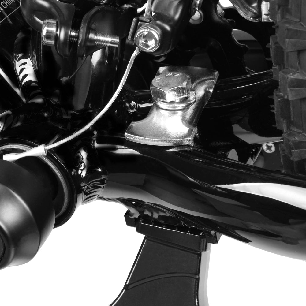 BV Chromium kickstand on uneven ground supports bike balance.