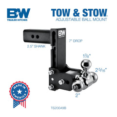 B&W Tow & Stow fits 2.5 inch receiver for versatile towing setups