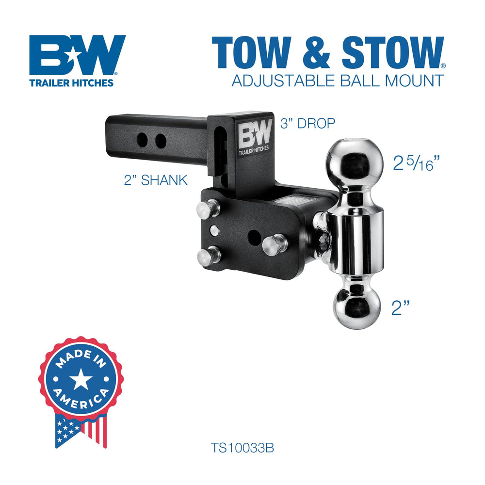 B&W Tow & Stow dual ball close-up with two sizes.