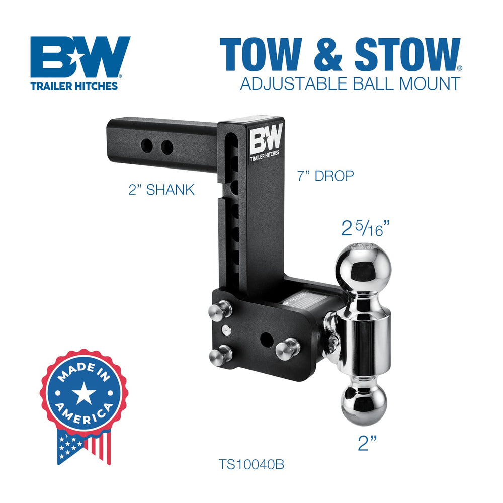 B&W Tow & Stow dual-ball sizes simplify hitch setup (2in and 2-5/16in)