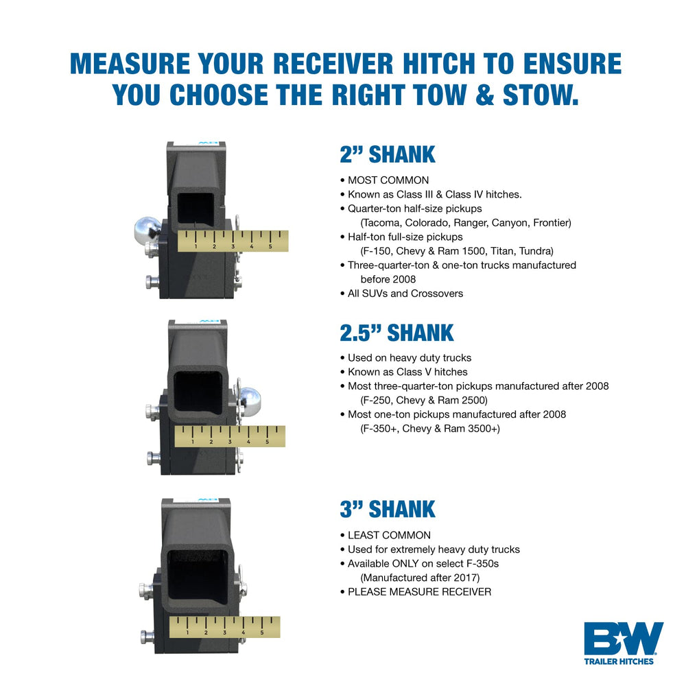 B&W Tow and Stow five-inch drop enables level towing across loads.