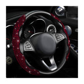 BWBWND crystal rhinestones steering cover in red, front view, adds sparkle to your ride