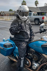 BYKR two-piece rain suit folded compactly for travel