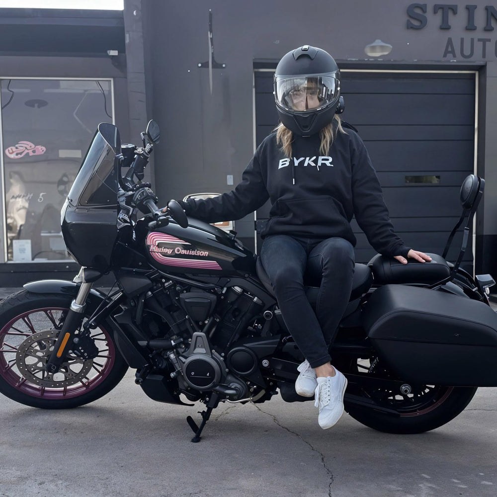 BYKR motorcycle hoodie breathable mesh liner delivers all-season comfort.