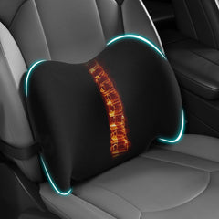 BYMECOST lumbar support pillow on a car seat, ergonomic lower back relief.