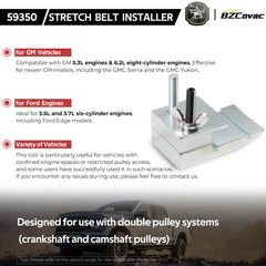 Bzcovac 59350 adjustable-components enable versatile belt sizing and pulley configurations.