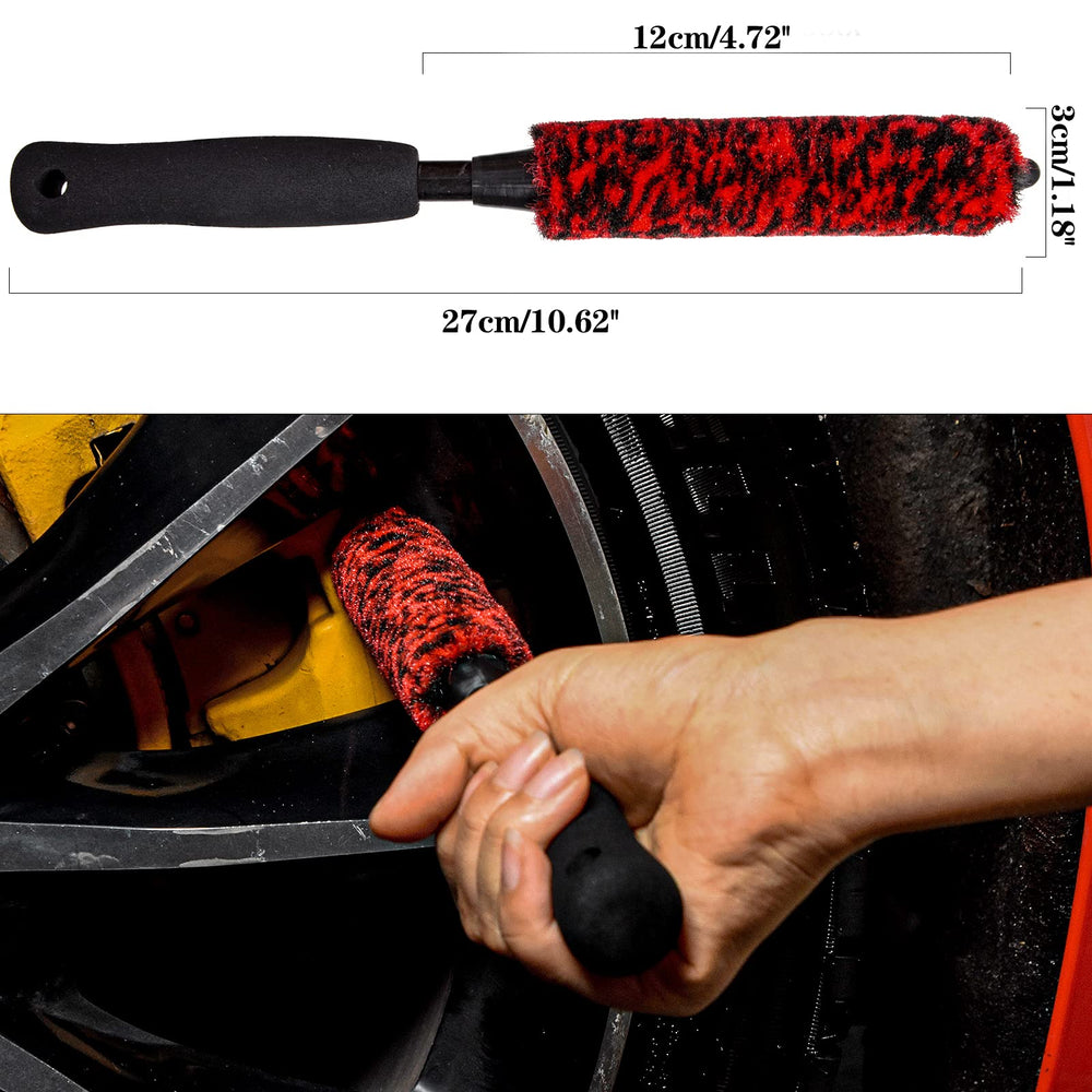 Bzczh wheel cleaning in action with the brush reaching tight areas.