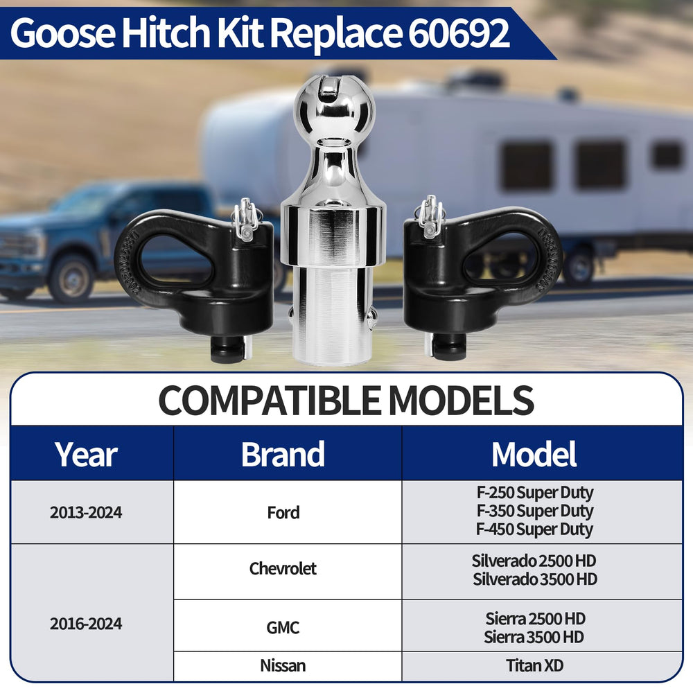 BZVQLO gooseneck hitch assembly allows fast, secure installation on compatible pickups.