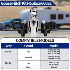 BZVQLO gooseneck hitch assembly allows fast, secure installation on compatible pickups.