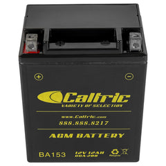 Caltric AGM battery maintenance-free note highlights low maintenance operation.