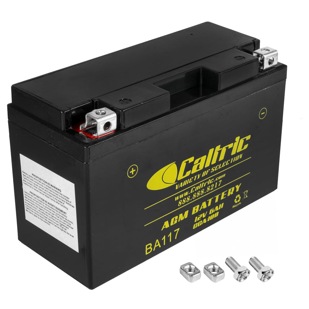 Caltric AGM battery for YFZ450 front view showing compact, reliable starts
