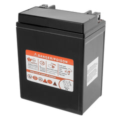 Caltric AGM battery YTX14AH-BS label shows compatibility and maintenance-free design.