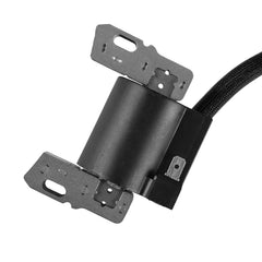 Caltric ignition coil for John Deere LA115 closeup shows secure connector and solid fit.