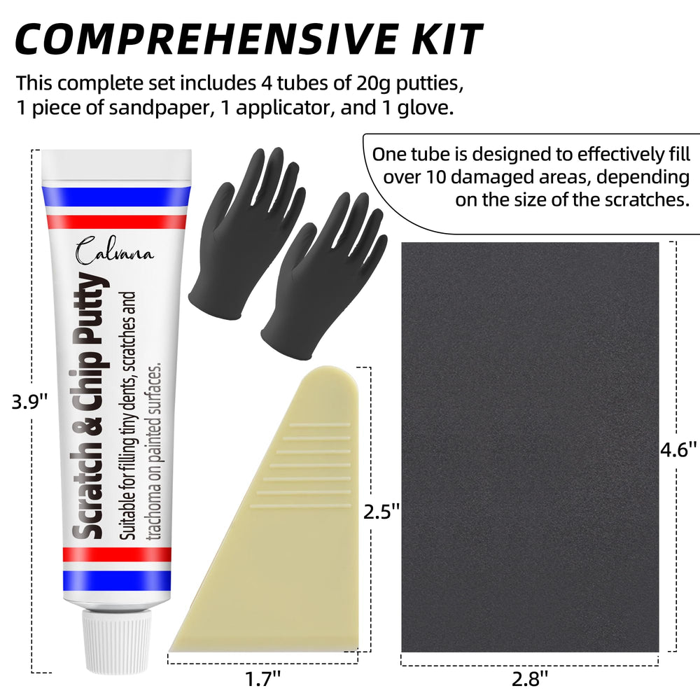 Calvana scratch repair putty application tool demonstrates precise application on minor dents.