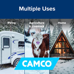 Camco 5/8 inch ID hose with rugged exterior jacket resists wear.