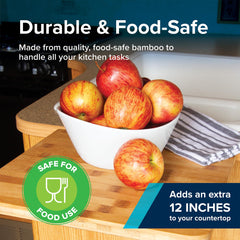 Camco Bamboo Accents extension folded against counter for space saving