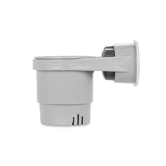 Camco boat cup holder suction mounted on a window to hold drinks steady.