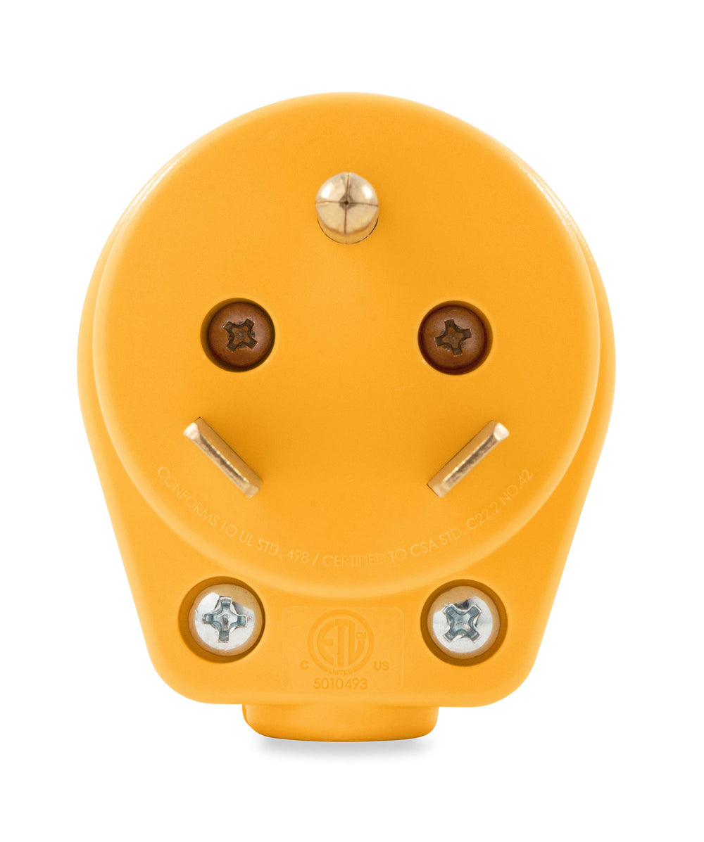 Camco compact plug tucked inside cable hatch during travel for secure storage.