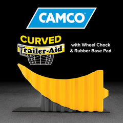Camco Curved Trailer-Aid with wheel chock for stable roadside changes.
