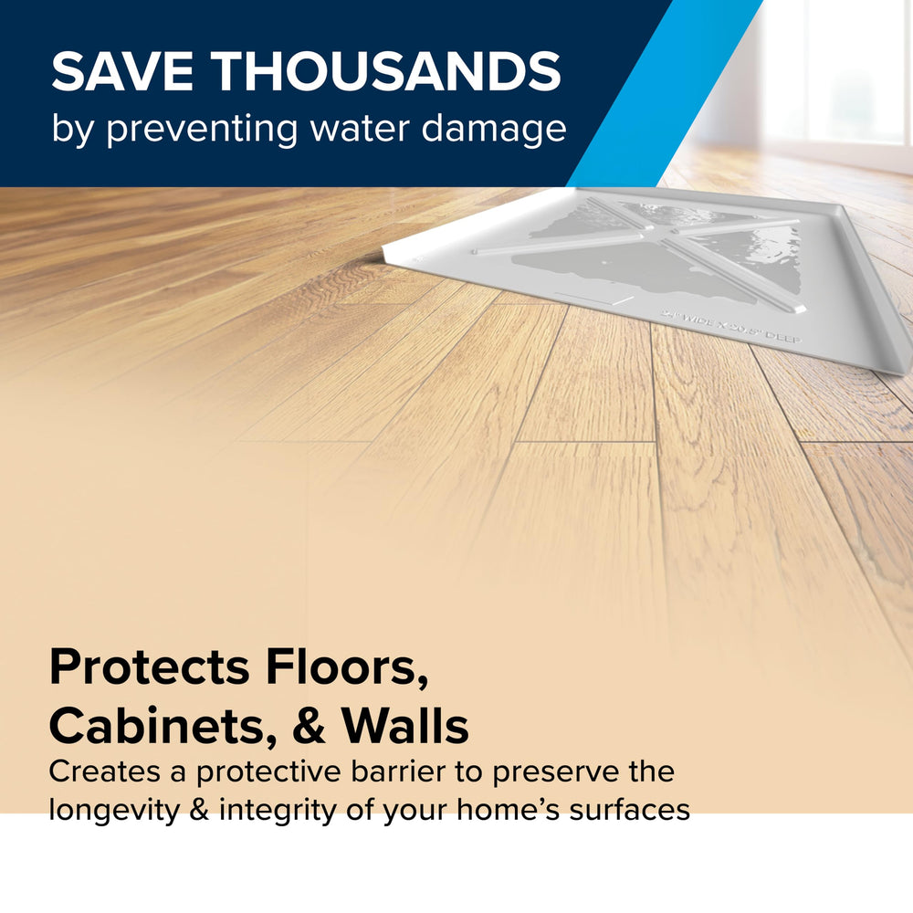 Camco drain pan front-opening design enables quick leak detection