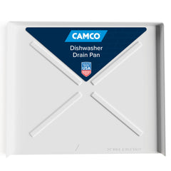 Camco dishwasher drain pan front view shows leak-prevention accessory for RV kitchens