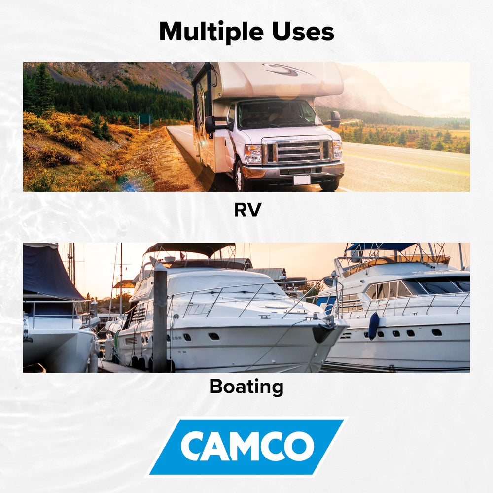 Camco easy-installation with 3/4 garden hose threads simplifies setup.