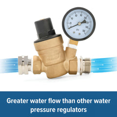 Camco pressure regulator at campsite with hoses connected