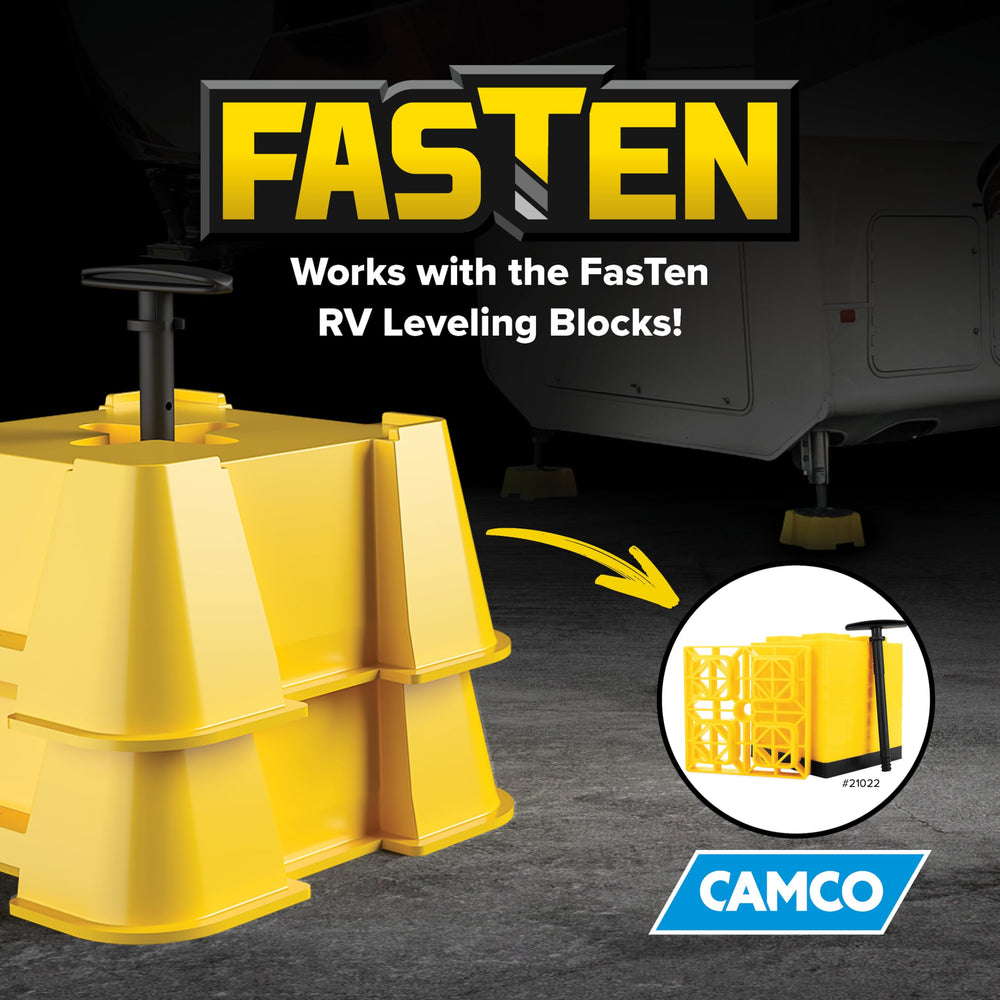 Camco FasTen RV Big Block supports up to 8,000 lb for heavy rigs.