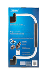 Camco folded flat rv entry handle saves space when stored.