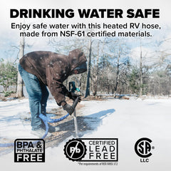Camco lead-free certified hose supporting compliant water connections.
