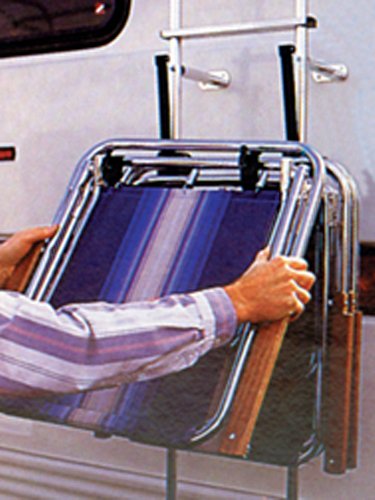 Camco Clamp-N-Carry rack on an RV ladder holds a bike.