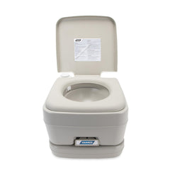 Camco portable toilet compact size fits tight campsites and RVs.