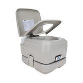 Camco portable toilet holding tank detachable for quick emptying on camping trips.