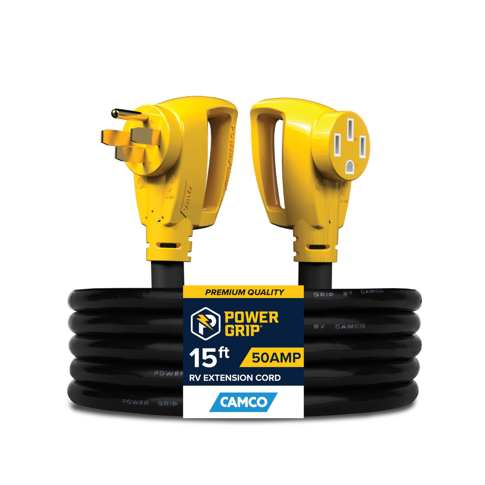 Camco Power Grip 15-ft cord with 14-50P to 14-50R connectors for RV and EV use